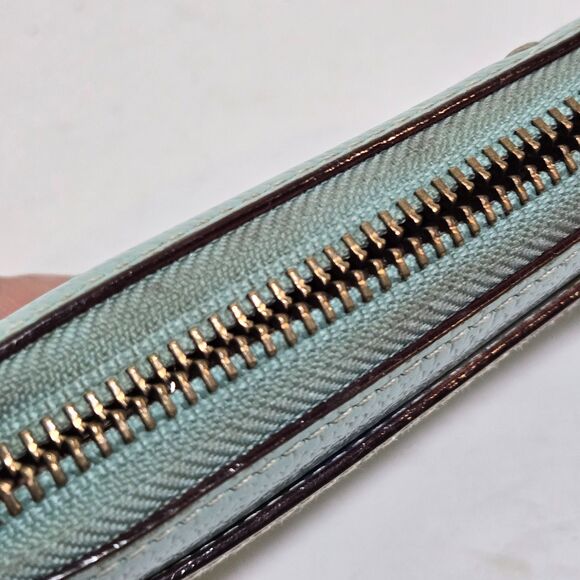 Kate Spade Spencer Zip Around Wallet Turquoise Robins egg Blue Cow Leather Gold - Picture 5 of 12